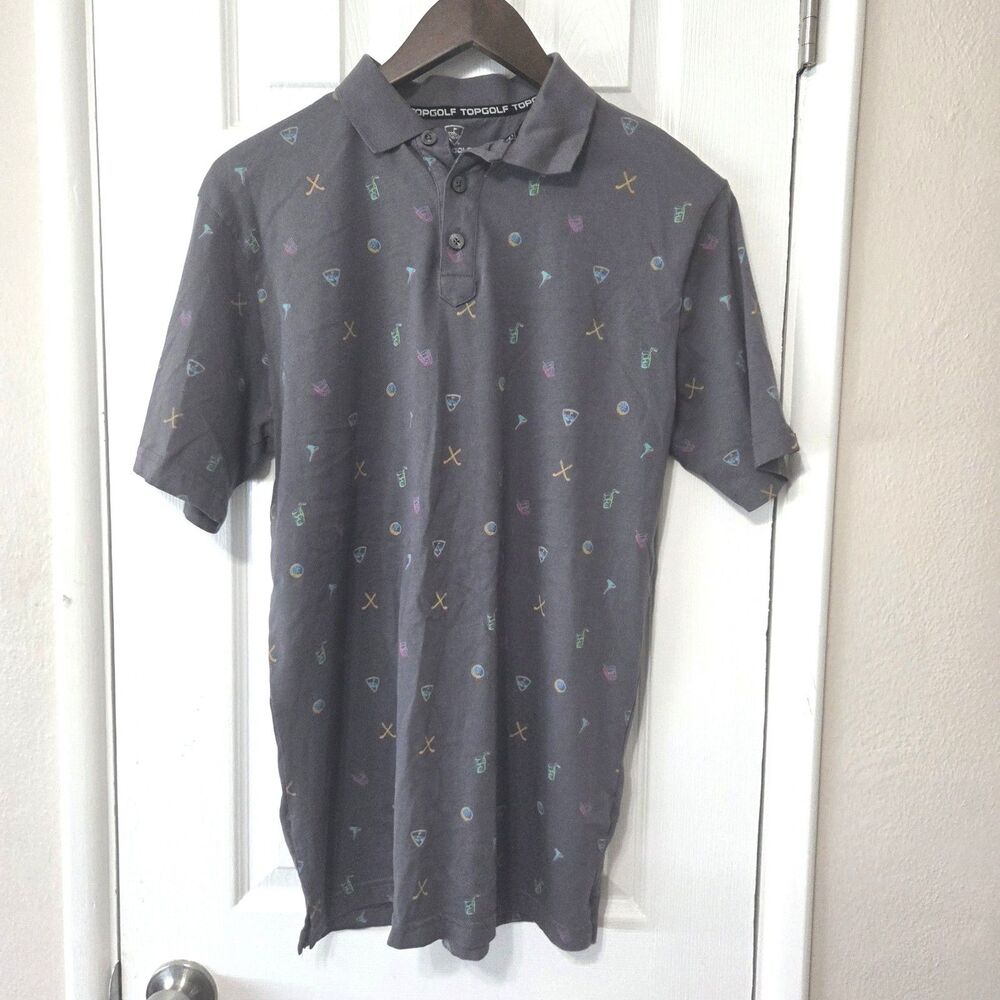 Topgolf Men's Polo Shirt Medium Black Golf Icon Print Performance Polo